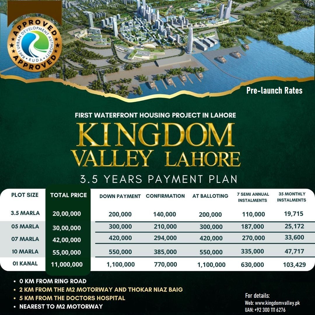 Kingdom Valley Lahore Payment Plan 2024