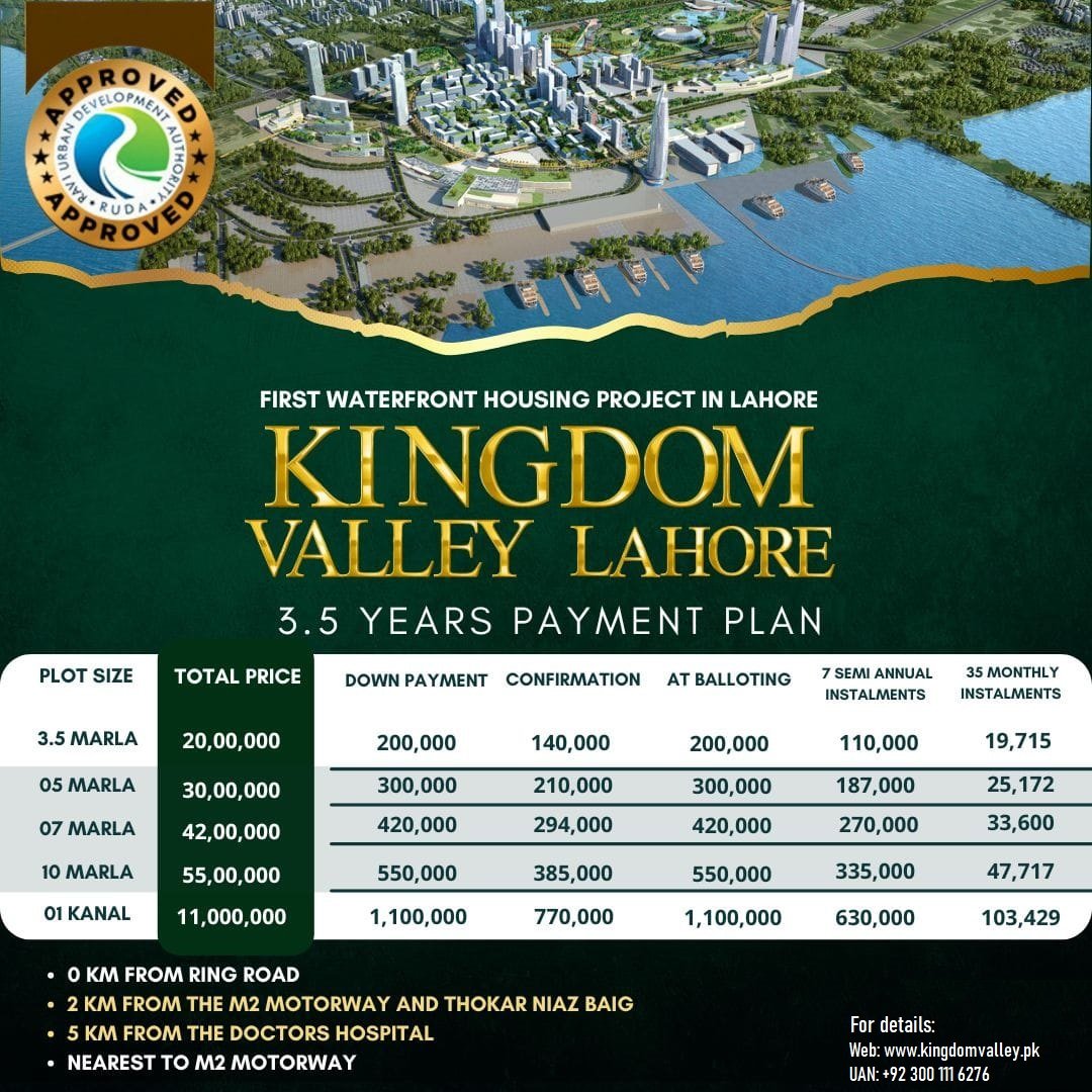 Kingdom Valley Lahore Payment Plan