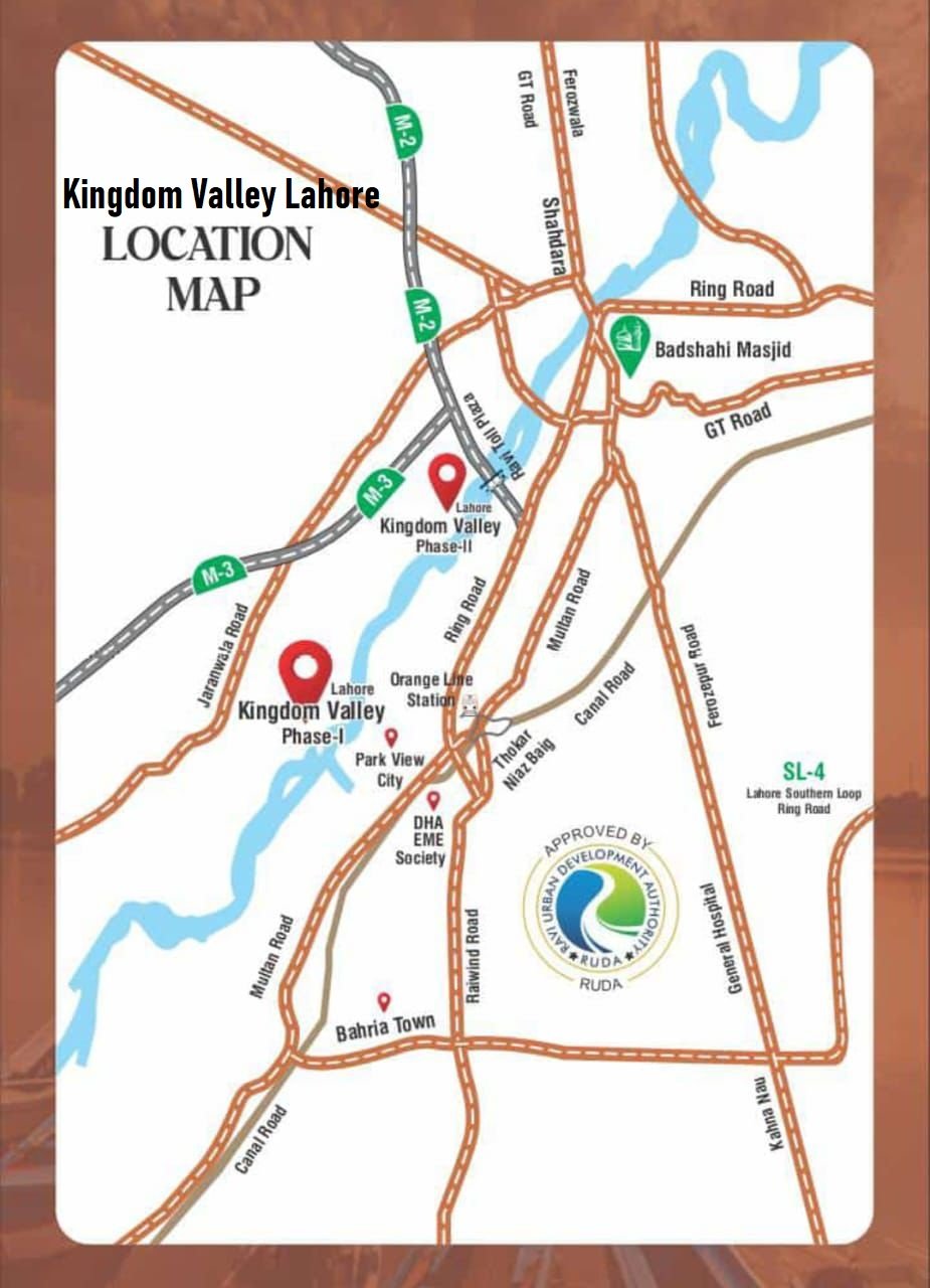 Kingdom Valey Lahore Location Map